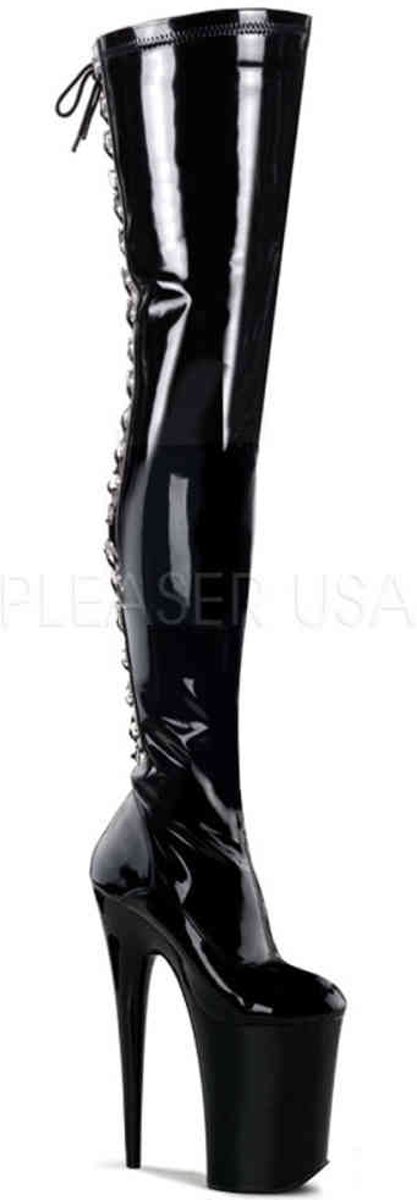 EU 35 = US 5 | INFINITY-3063 | **9 Heel, 5 1/4 PF Open Back Lace-Up Stretch Thigh Boot